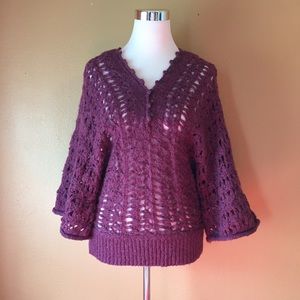 FreePeople Alpaca OpenKnit Pullover Sweater Purple